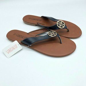 SandalUp Womens Sandals Faux Leather Thong Slides